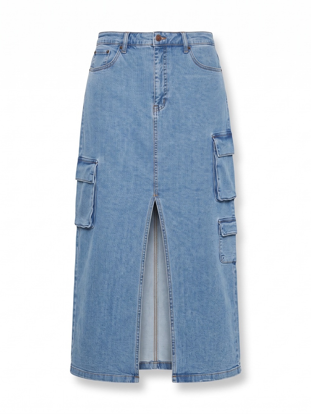 Light Blue Straight-Leg Jeans Skirt with Front Slit Size 14